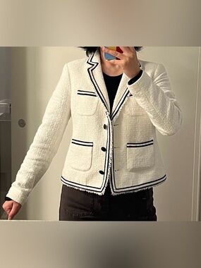 Talbots Cream Tweed Blazer with Black Trim size S